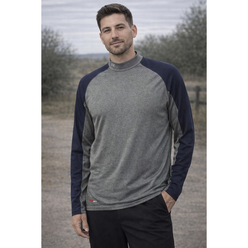 RAWLINGS Gray Navy Long Sleeve Athletic Shirt Mock Neck Performance Size XL